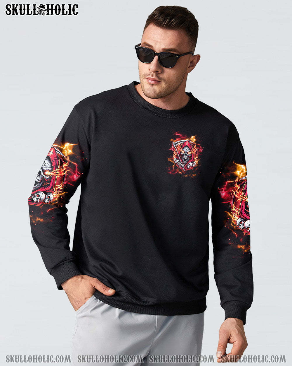 BLISSCORNERS I DON'T NEED A MIDDLE FINGER SKULL REAPER TIE DYE  ALL OVER PRINT