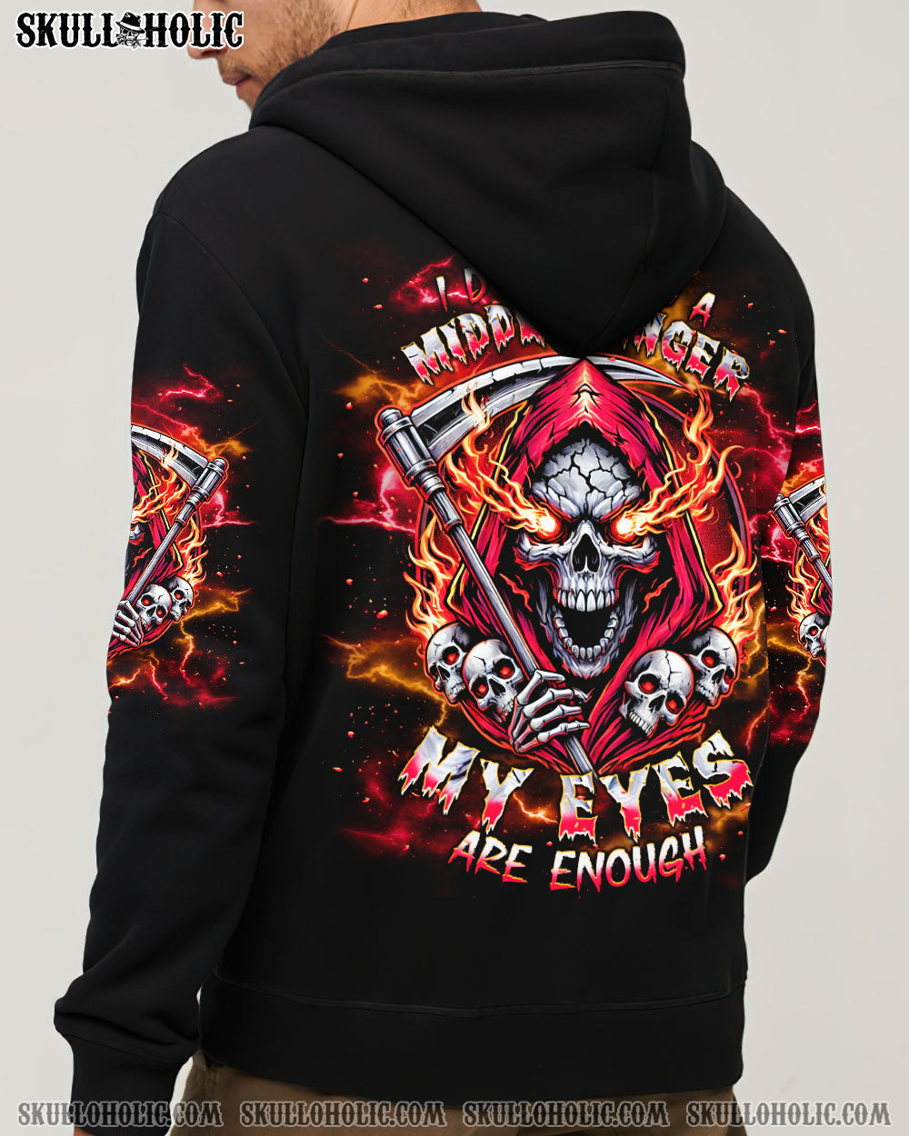 BLISSCORNERS I DON'T NEED A MIDDLE FINGER SKULL REAPER TIE DYE  ALL OVER PRINT