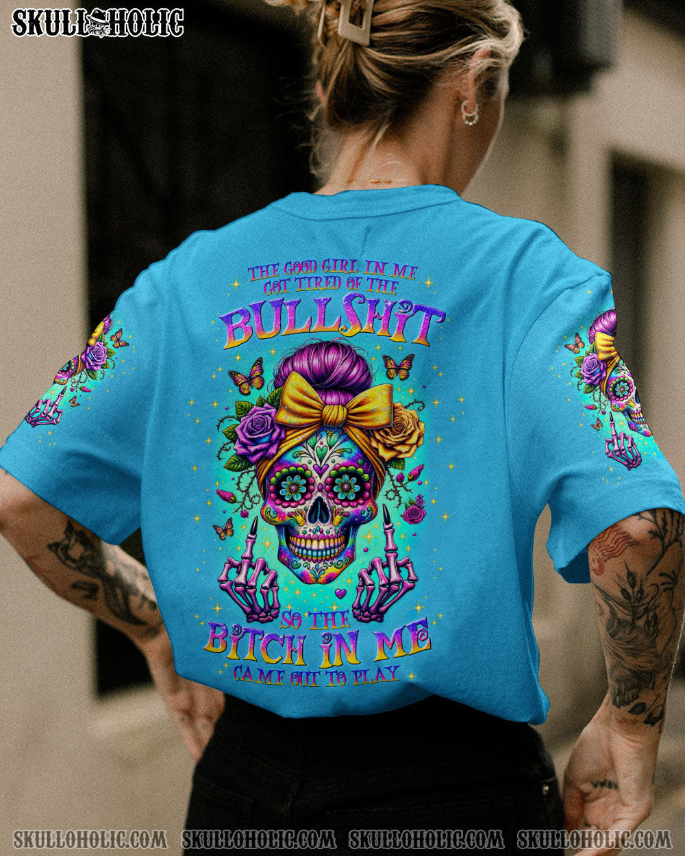 BLISSCORNERS DRINK UP B MESSY BUN SKULL PATRICK'S DAY ALL OVER PRINT