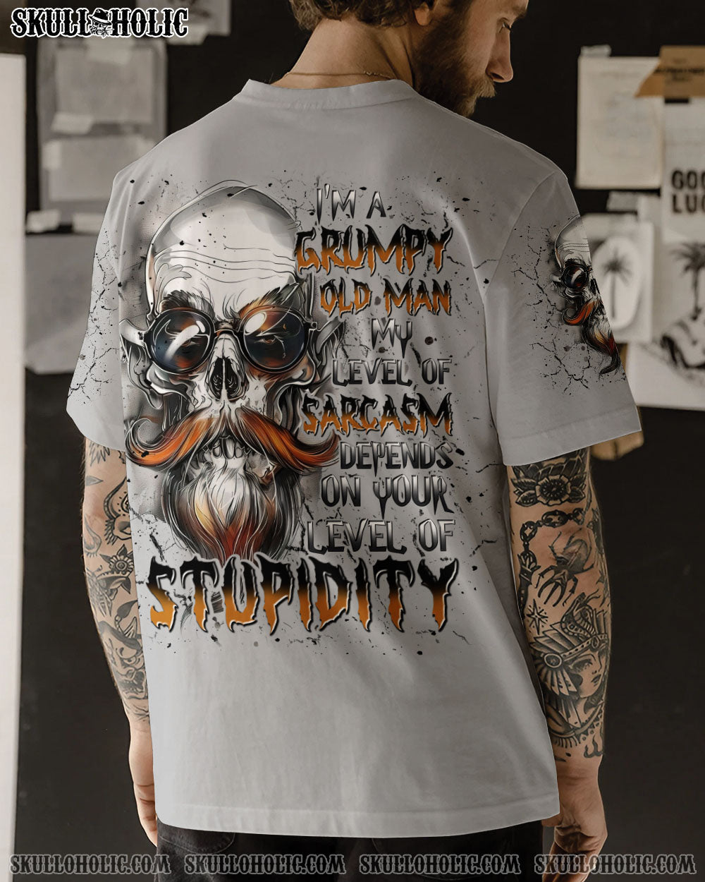 BLISSCORNERS I'M A GRUMPY OLD MAN MY LEVEL OF SARCASM  SKULL ALL OVER PRINT