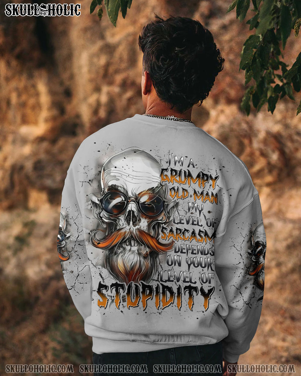 BLISSCORNERS I'M A GRUMPY OLD MAN MY LEVEL OF SARCASM  SKULL ALL OVER PRINT