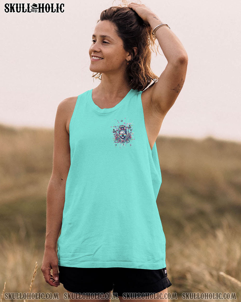 BLISSCORNERS THE GOOD IN ME GOT TIRED MESSY BUN SKULL ALL OVER PRINT