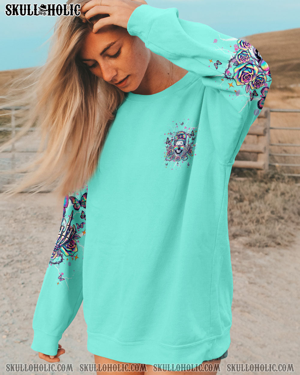 BLISSCORNERS THE GOOD IN ME GOT TIRED MESSY BUN SKULL ALL OVER PRINT