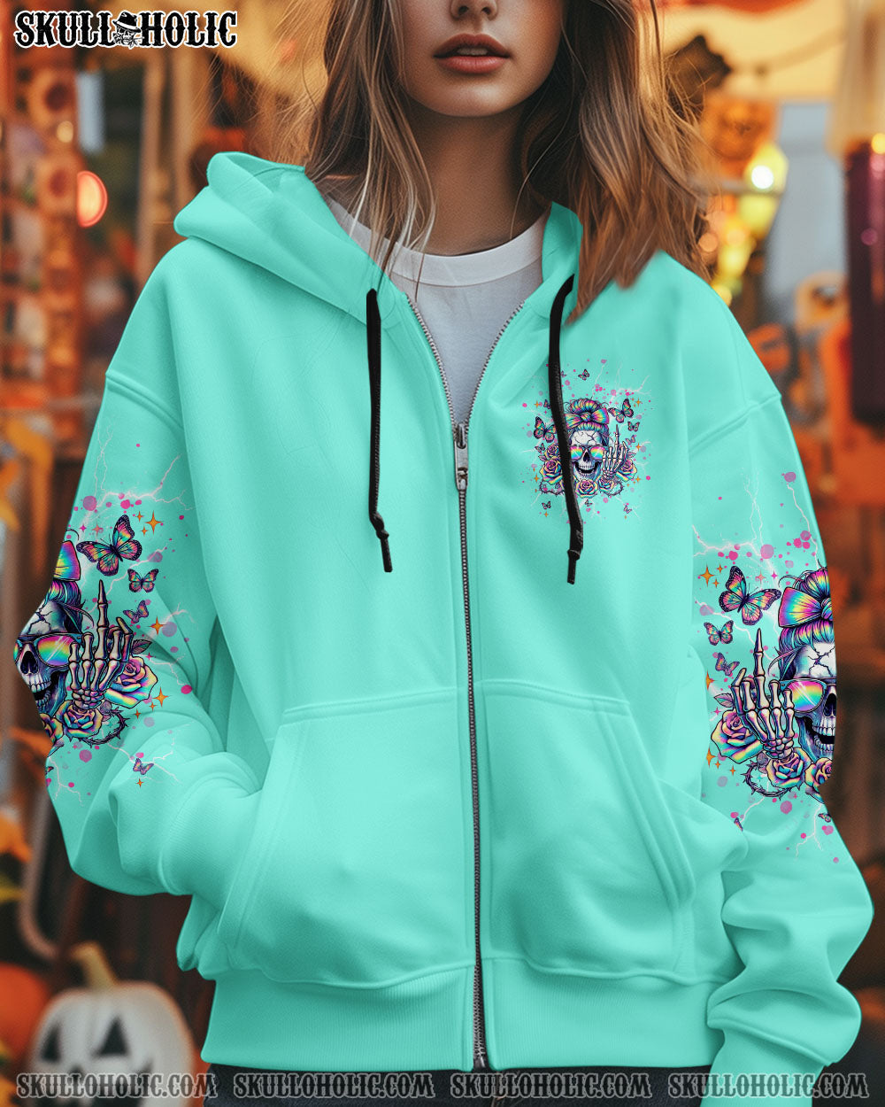 BLISSCORNERS THE GOOD IN ME GOT TIRED MESSY BUN SKULL ALL OVER PRINT