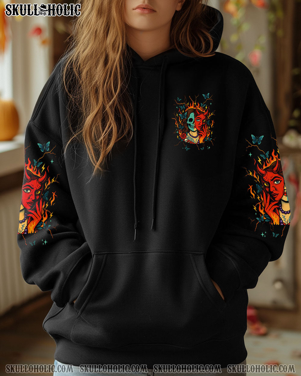 BLISSCORNERS SHE'S A DEVIL IN DISGUISE SKULL LADY ALL OVER PRINT