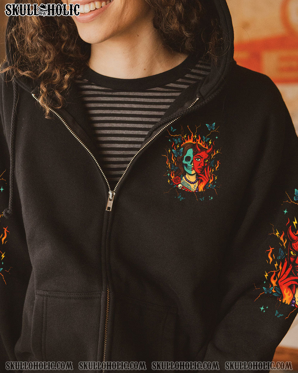 BLISSCORNERS SHE'S A DEVIL IN DISGUISE SKULL LADY ALL OVER PRINT