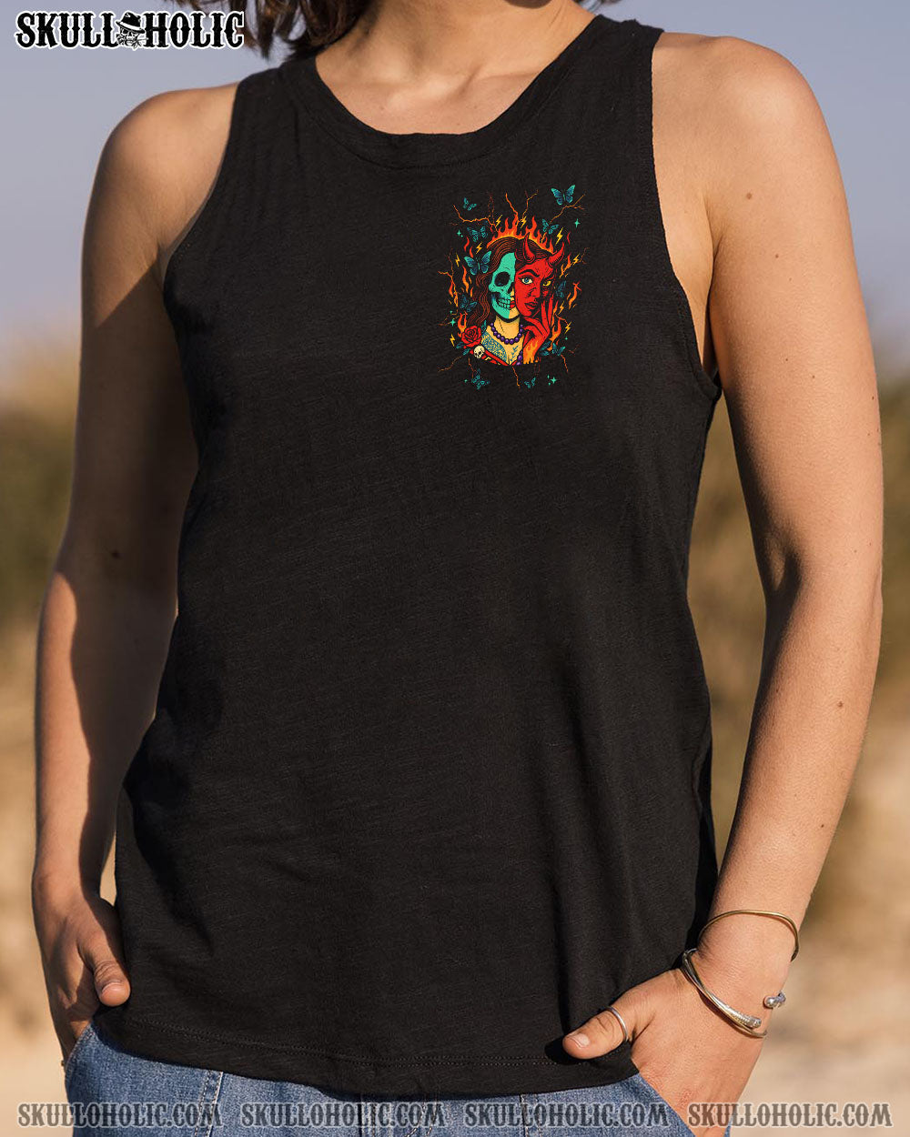 BLISSCORNERS SHE'S A DEVIL IN DISGUISE SKULL LADY ALL OVER PRINT
