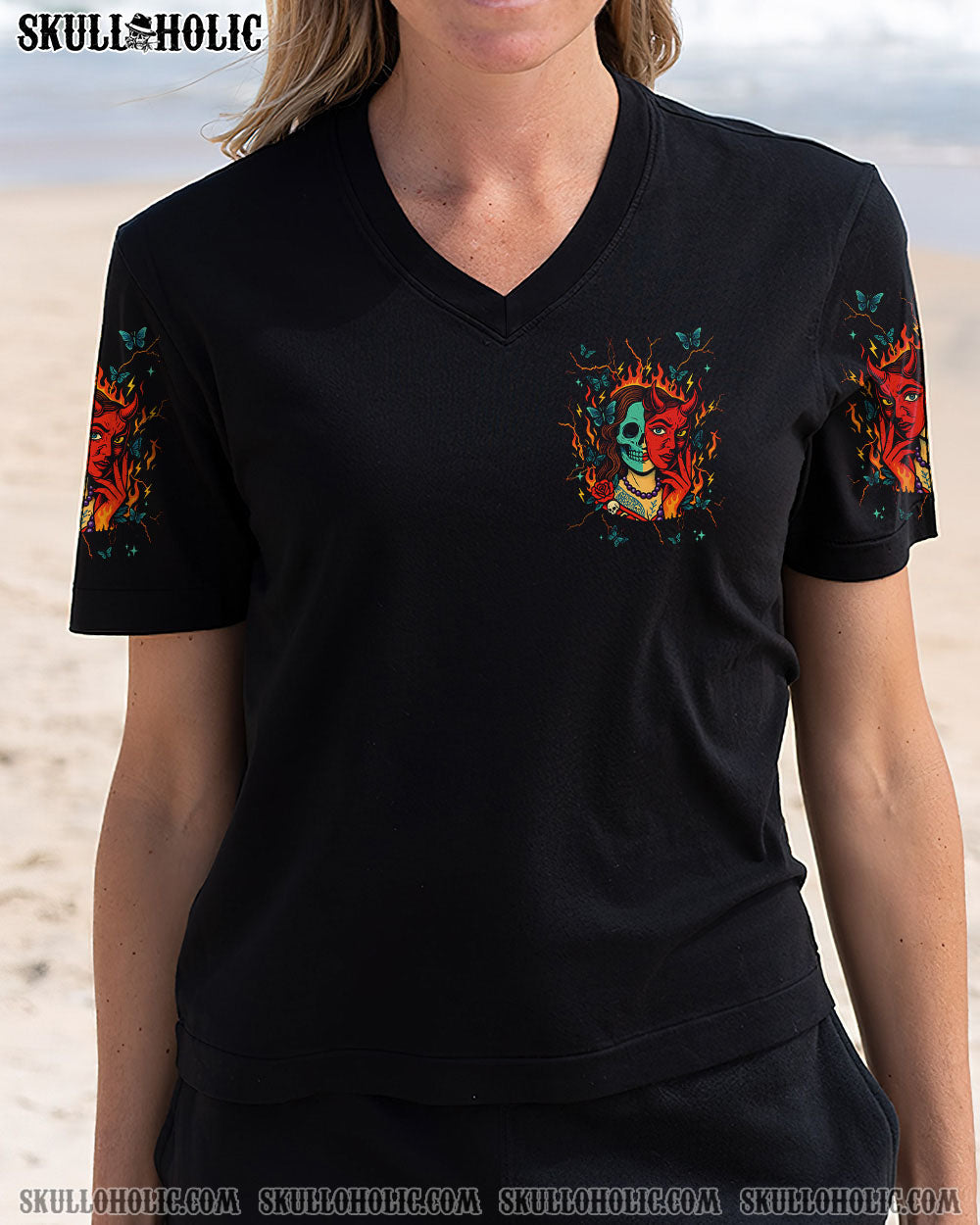 BLISSCORNERS SHE'S A DEVIL IN DISGUISE SKULL LADY ALL OVER PRINT