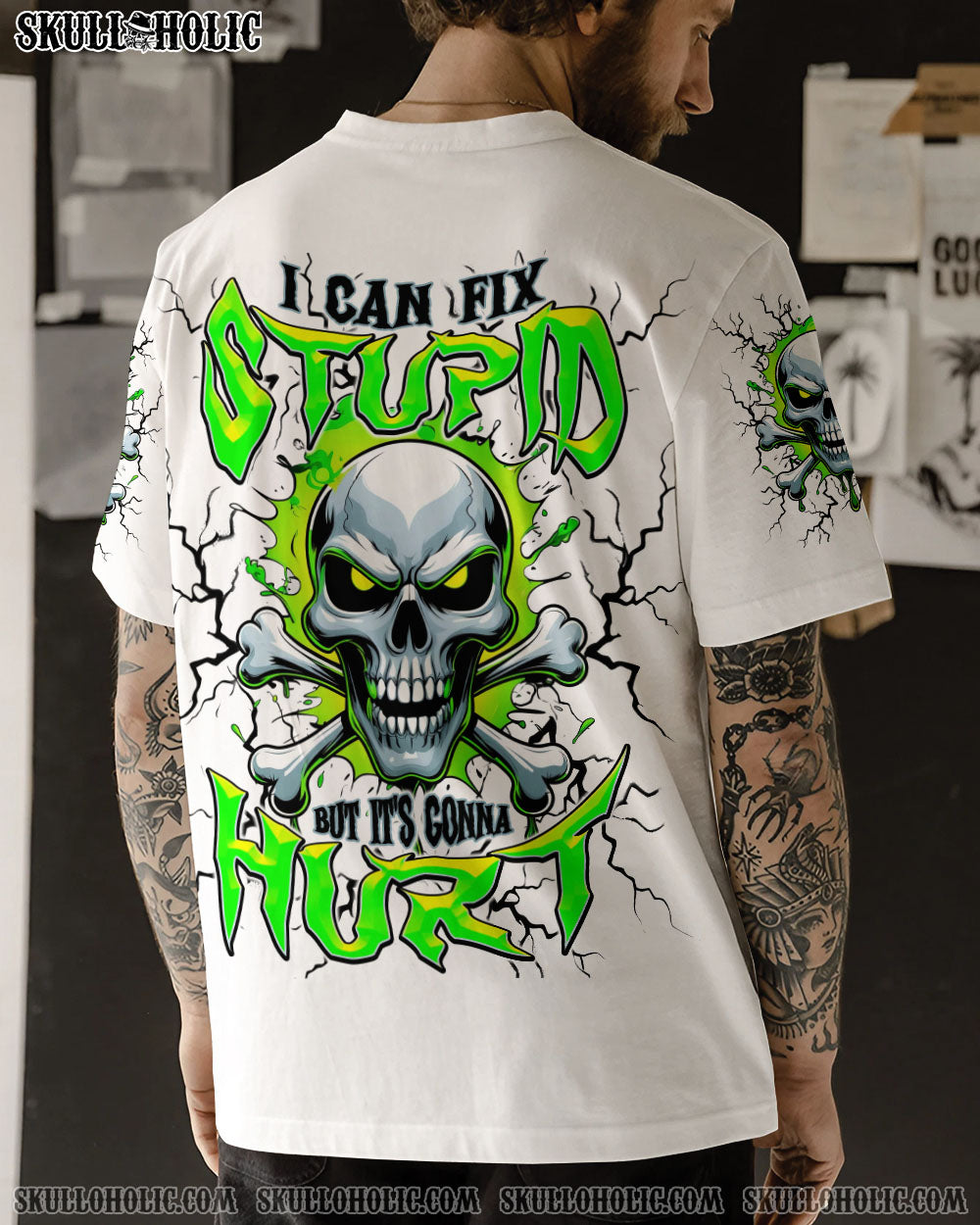 BLISSCORNERS I CAN FIX STUPID BUT IT'S GONNA HURT SKULL BONES ALL OVER PRINT