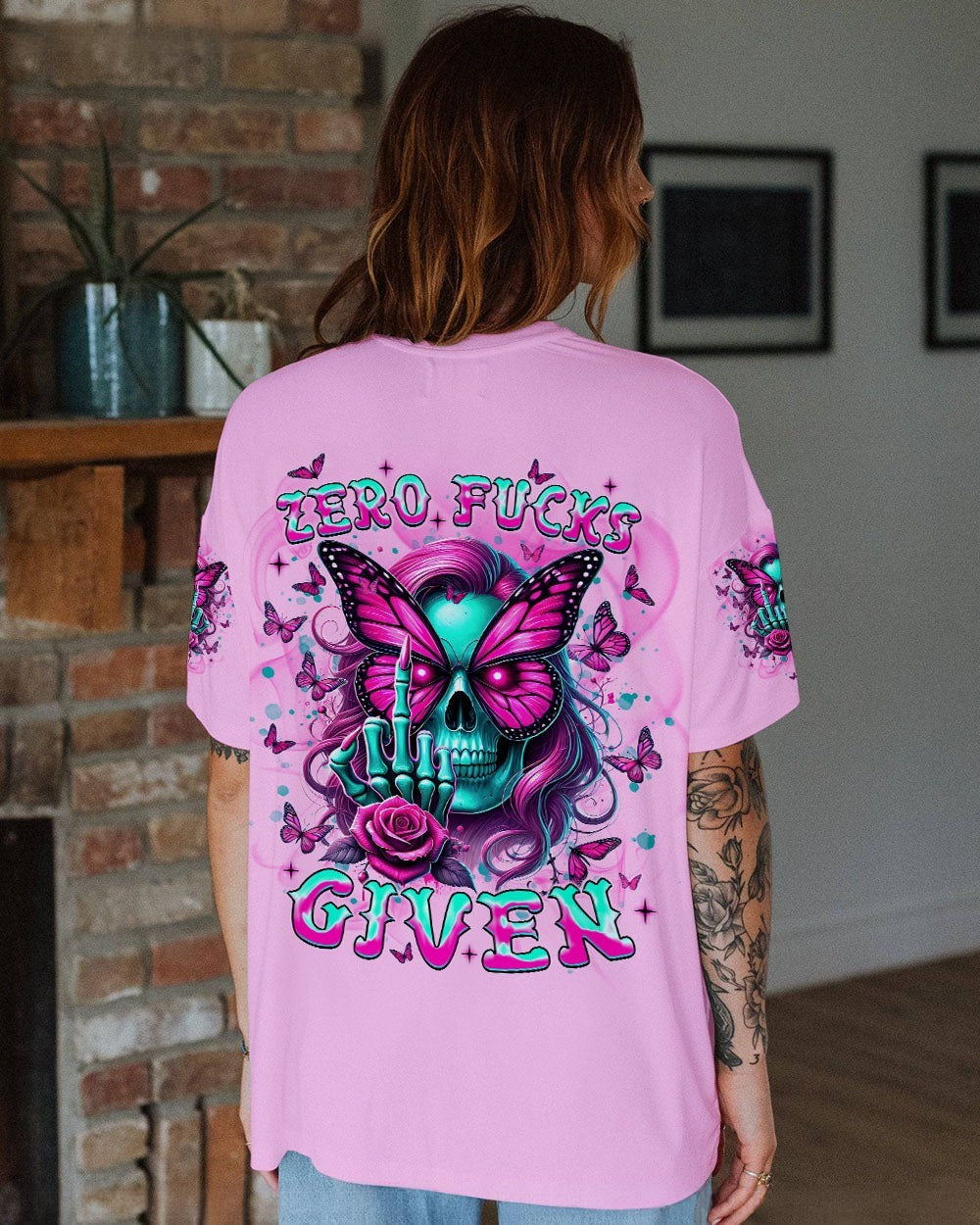 BLISSCORNERS HOW HEARTLESS I CAN BE TATTOO SKULL MESSY BUN ALL OVER PRINT