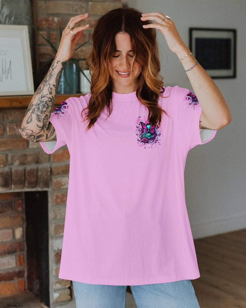 BLISSCORNERS HOW HEARTLESS I CAN BE TATTOO SKULL MESSY BUN ALL OVER PRINT