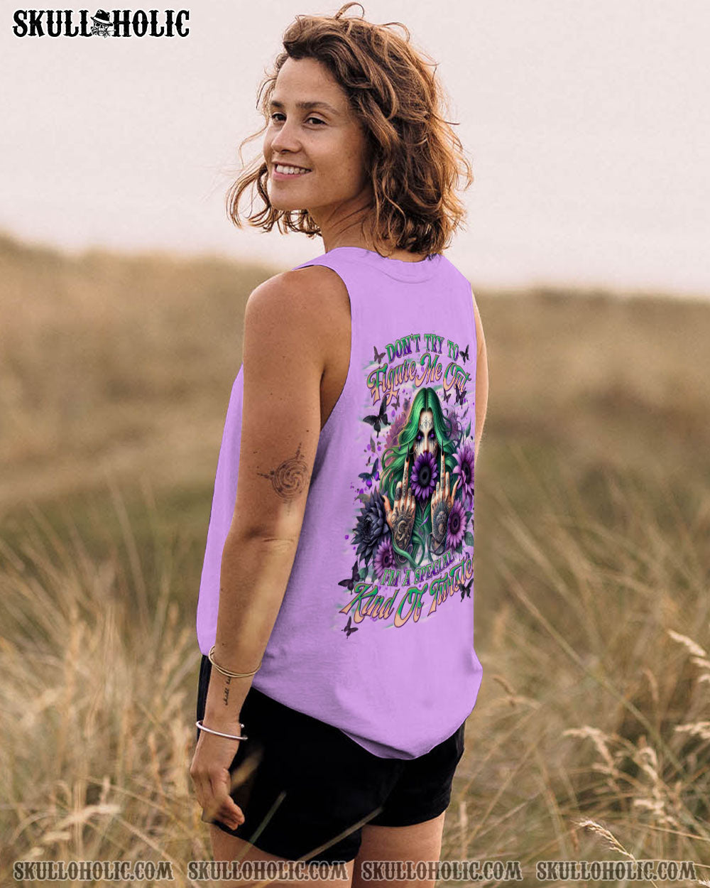 BLISSCORNERS DON'T TRY TO FIGURE ME OUT SKULL LADY ALL OVER PRINT