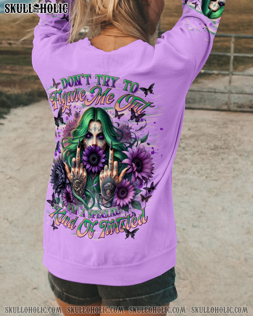 BLISSCORNERS DON'T TRY TO FIGURE ME OUT SKULL LADY ALL OVER PRINT