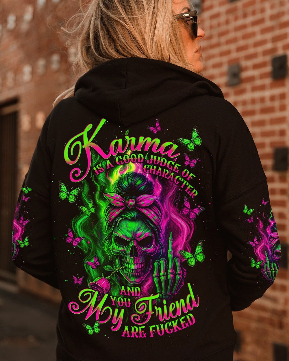 BLISSCORNERS IN OCTOBER WE WEAR PINK MESSY BUN SKULL BREAST CANCER   ALL OVER PRINT