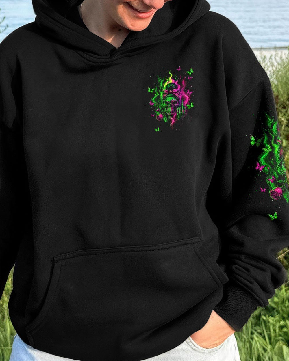 BLISSCORNERS IN OCTOBER WE WEAR PINK MESSY BUN SKULL BREAST CANCER   ALL OVER PRINT