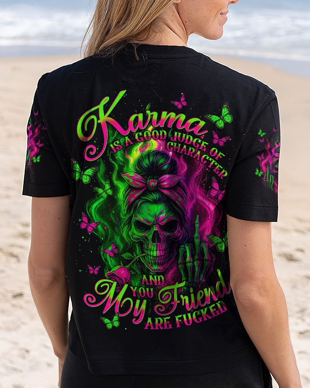 BLISSCORNERS IN OCTOBER WE WEAR PINK MESSY BUN SKULL BREAST CANCER   ALL OVER PRINT