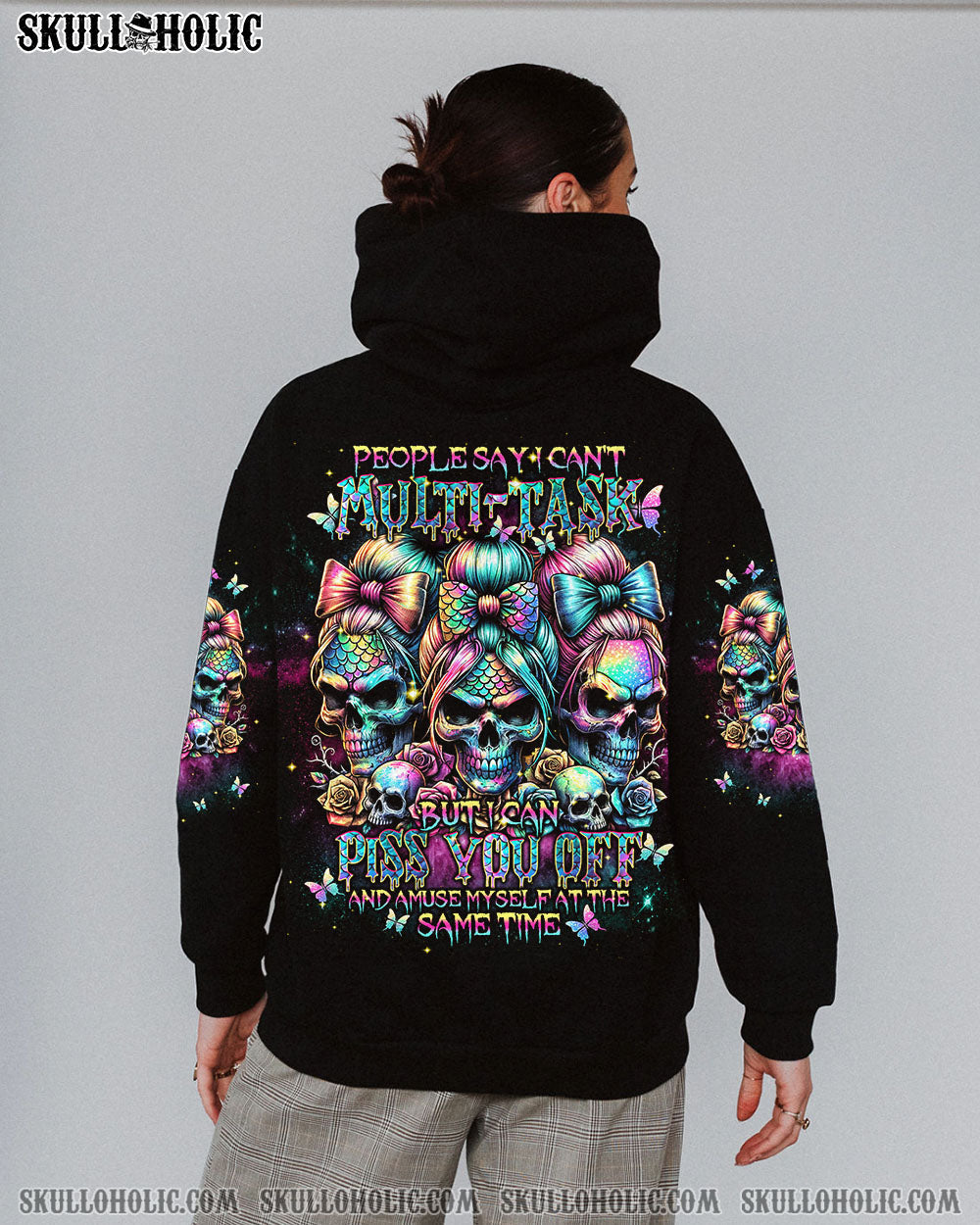 BLISSCORNERS A MOUTH I CAN'T CONTROL SKULL MESSY BUN ROSE ALL OVER PRINT