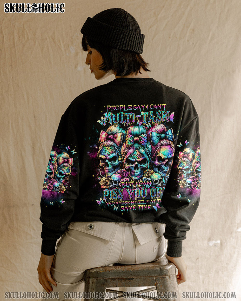 BLISSCORNERS A MOUTH I CAN'T CONTROL SKULL MESSY BUN ROSE ALL OVER PRINT
