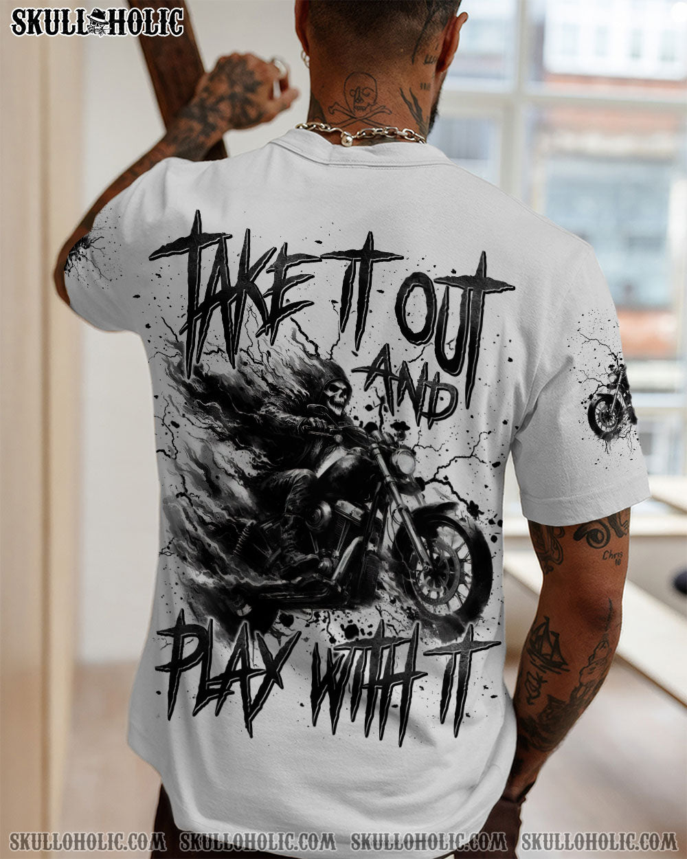 BLISSCORNERS TAKE IT OUT AND PLAY WITH IT BIKER SKULL ALL OVER PRINT