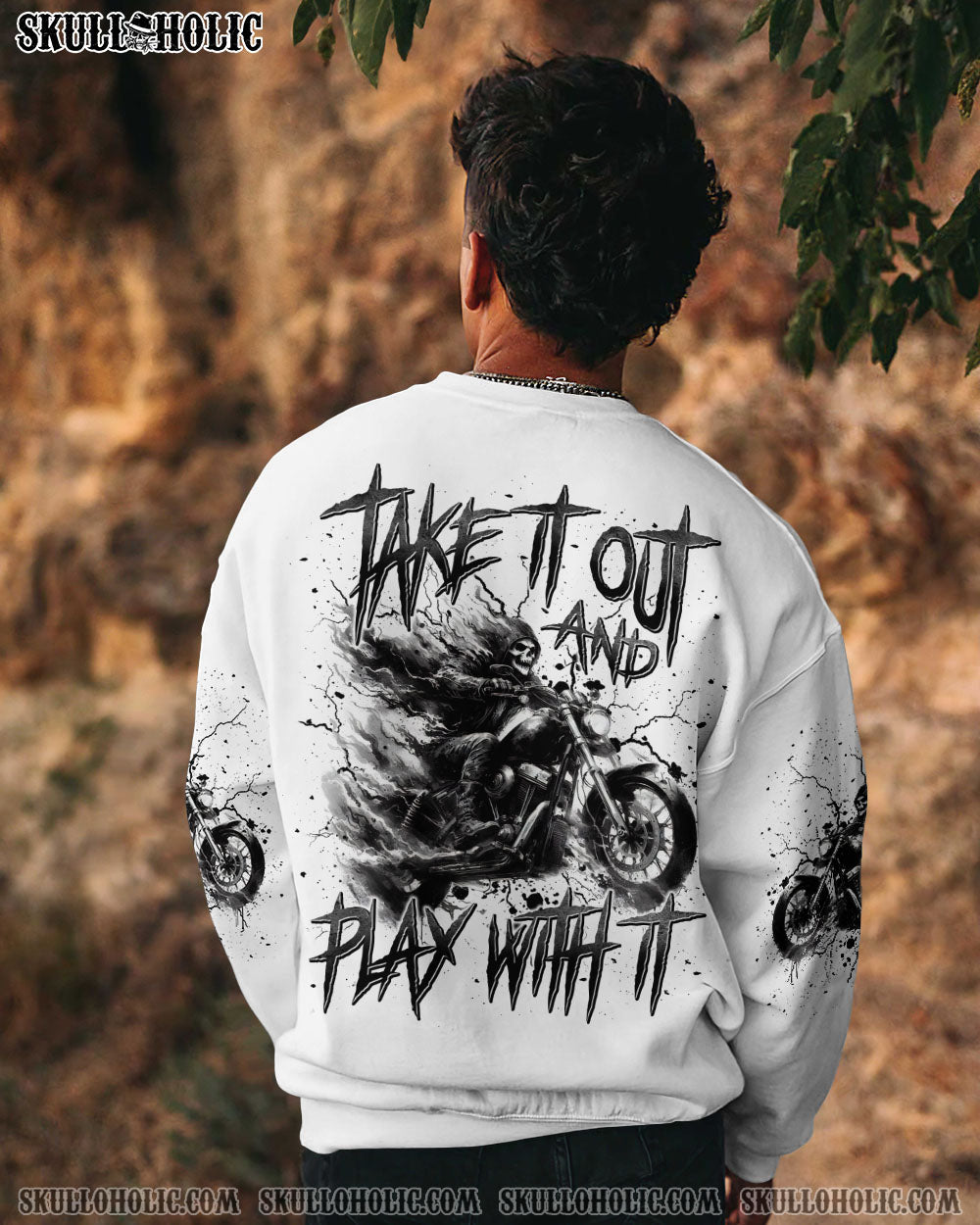BLISSCORNERS TAKE IT OUT AND PLAY WITH IT BIKER SKULL ALL OVER PRINT