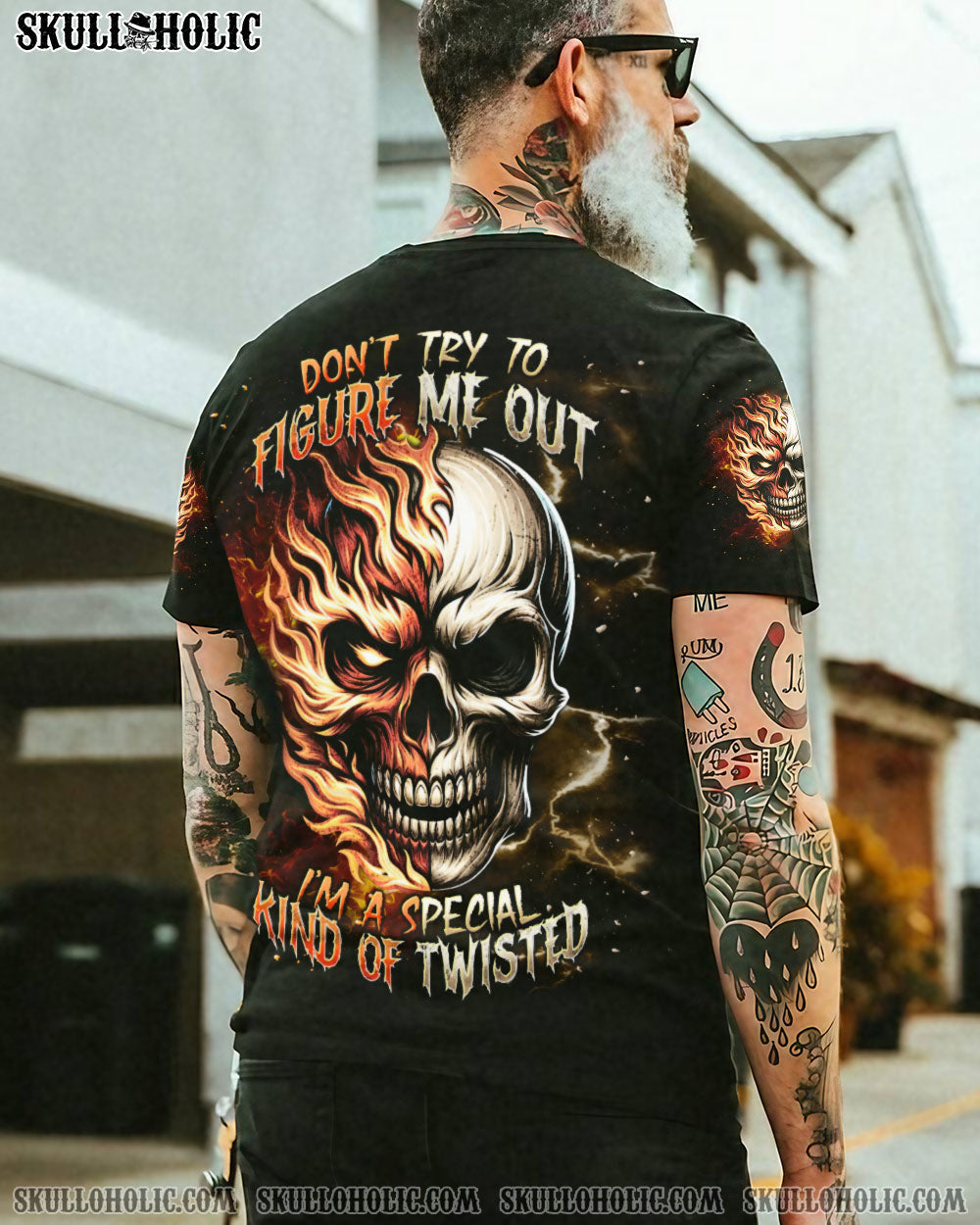 BLISSCORNERS DON'T TRY TO FIGURE ME OUT FIRE HALF SKULL ALL OVER PRINT