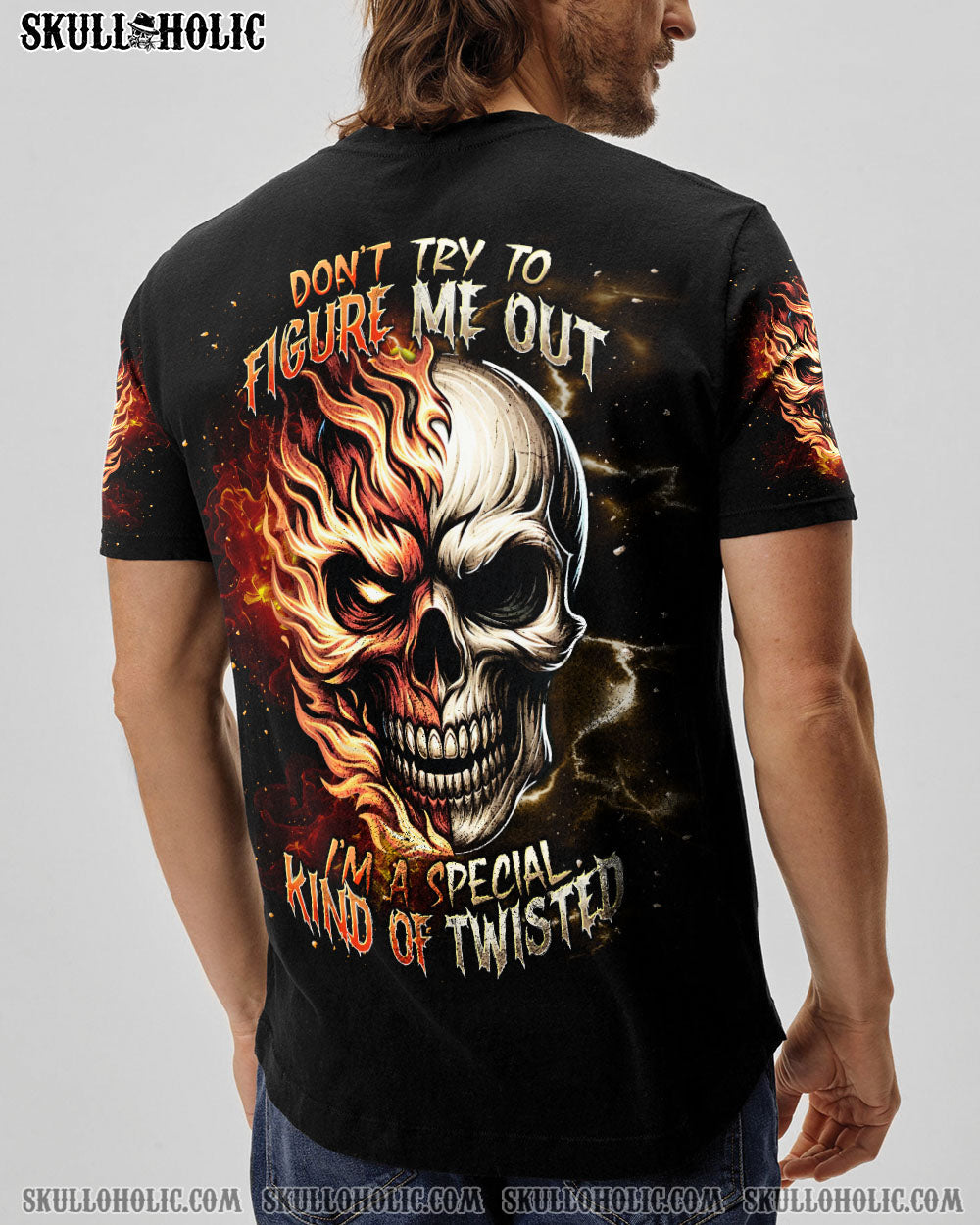 BLISSCORNERS DON'T TRY TO FIGURE ME OUT FIRE HALF SKULL ALL OVER PRINT