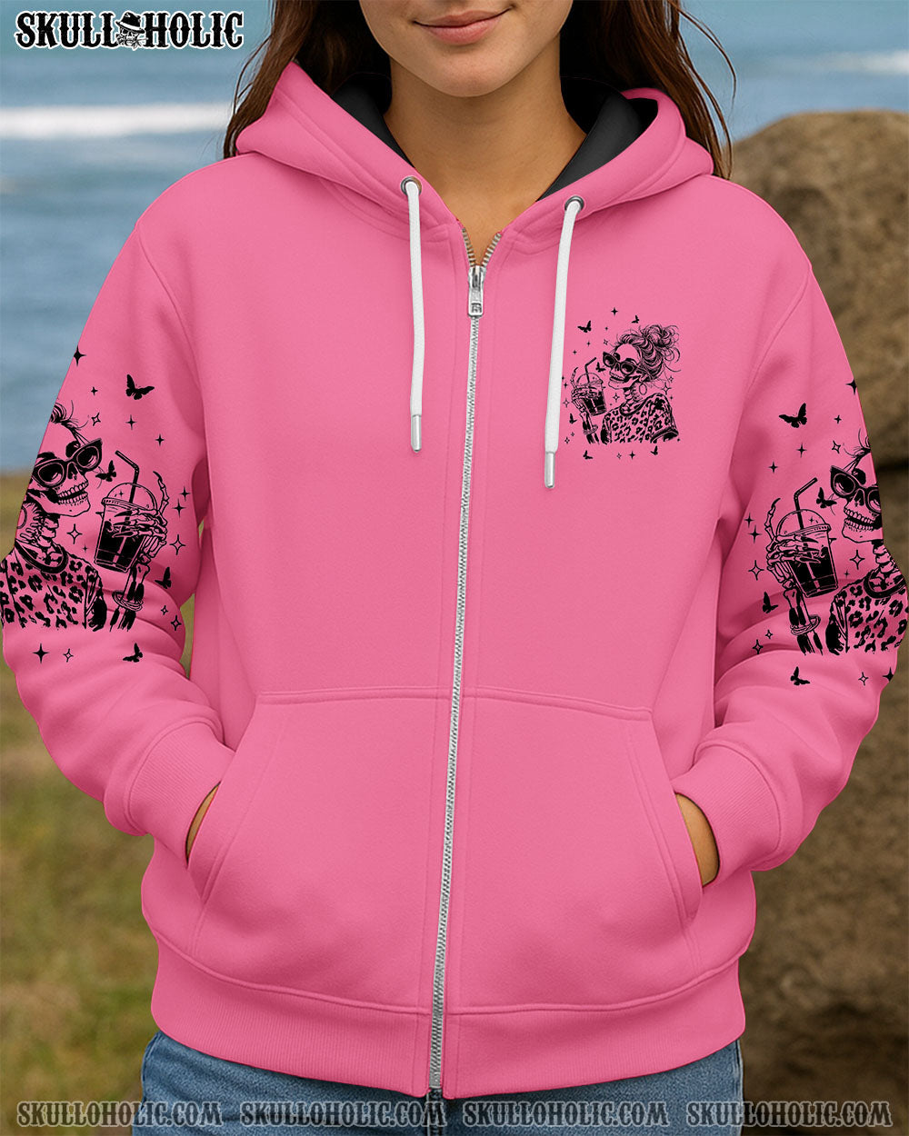 BLISSCORNERS SORRY FOR WHAT MY FACE SAID SKULL MESSY BUN ALL OVER PRINT  -  TLTW2710252