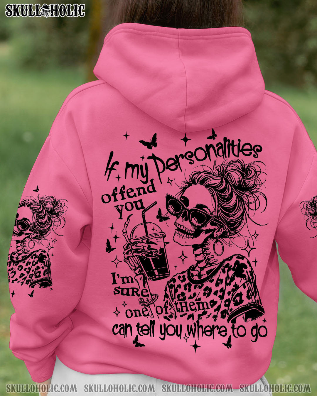 BLISSCORNERS SORRY FOR WHAT MY FACE SAID SKULL MESSY BUN ALL OVER PRINT  -  TLTW2710252