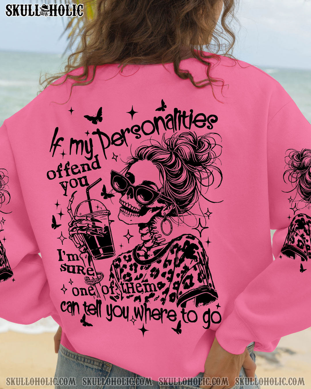 BLISSCORNERS SORRY FOR WHAT MY FACE SAID SKULL MESSY BUN ALL OVER PRINT  -  TLTW2710252