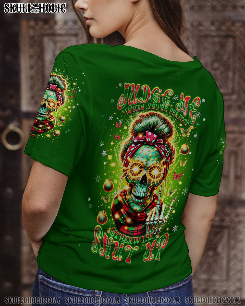 BLISSCORNERS MY GIVE A F IS BROKEN CHRISTMAS MESSY BUN ALL OVER PRINT