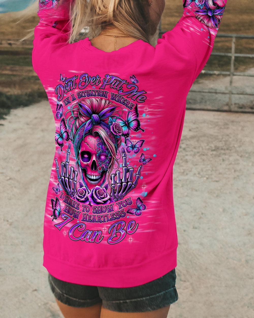 BLISSCORNERS HOW HEARTLESS I CAN BE  SKULL MESSY BUN ALL OVER PRINT