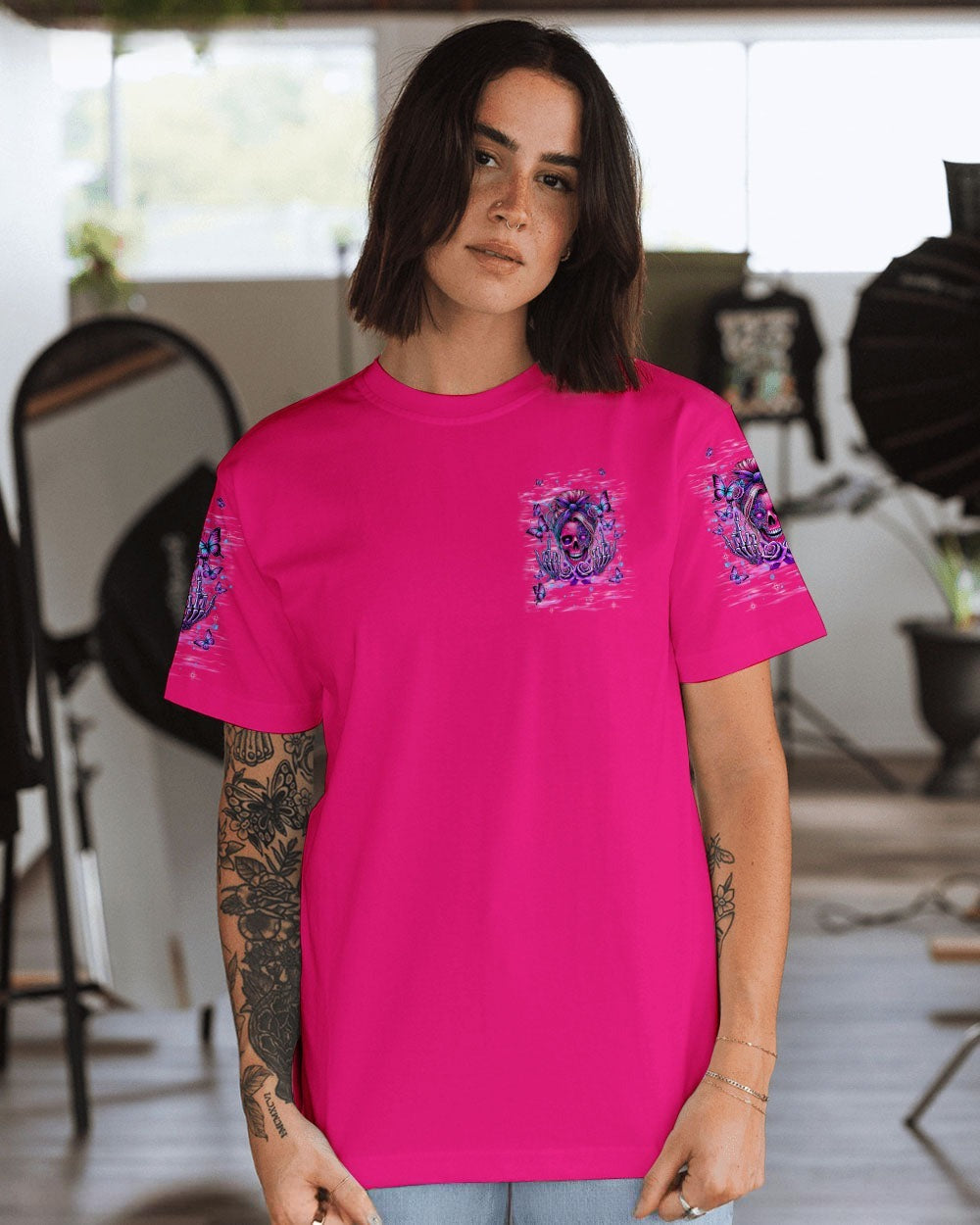 BLISSCORNERS HOW HEARTLESS I CAN BE  SKULL MESSY BUN ALL OVER PRINT