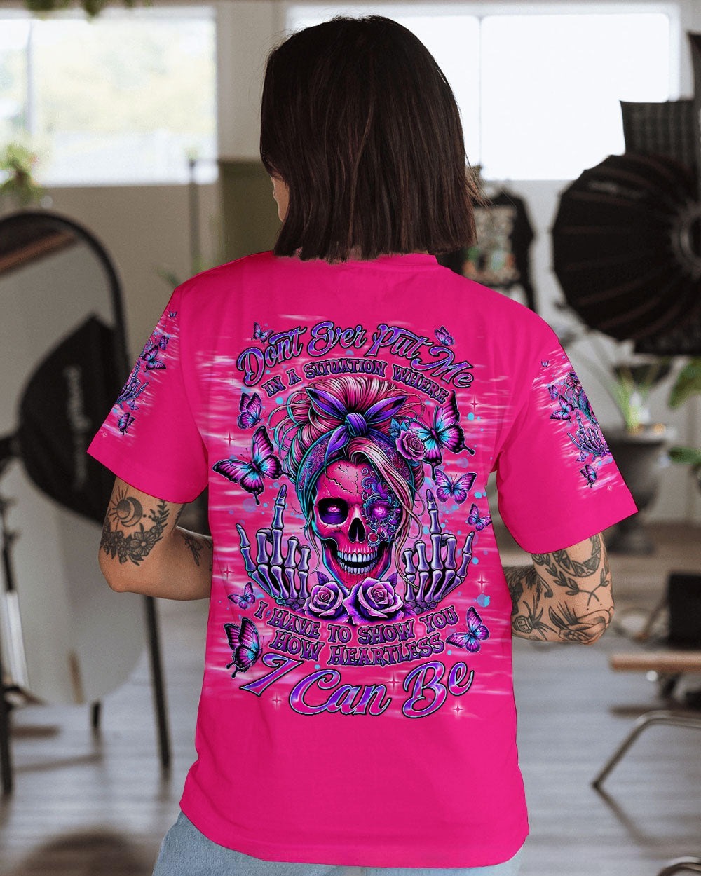 BLISSCORNERS HOW HEARTLESS I CAN BE  SKULL MESSY BUN ALL OVER PRINT