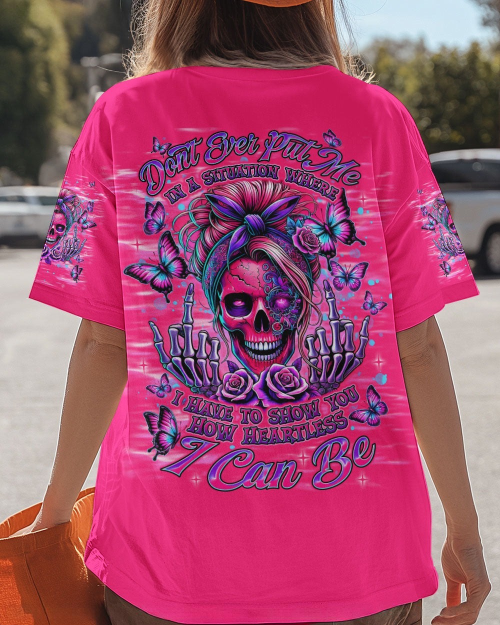 BLISSCORNERS HOW HEARTLESS I CAN BE  SKULL MESSY BUN ALL OVER PRINT