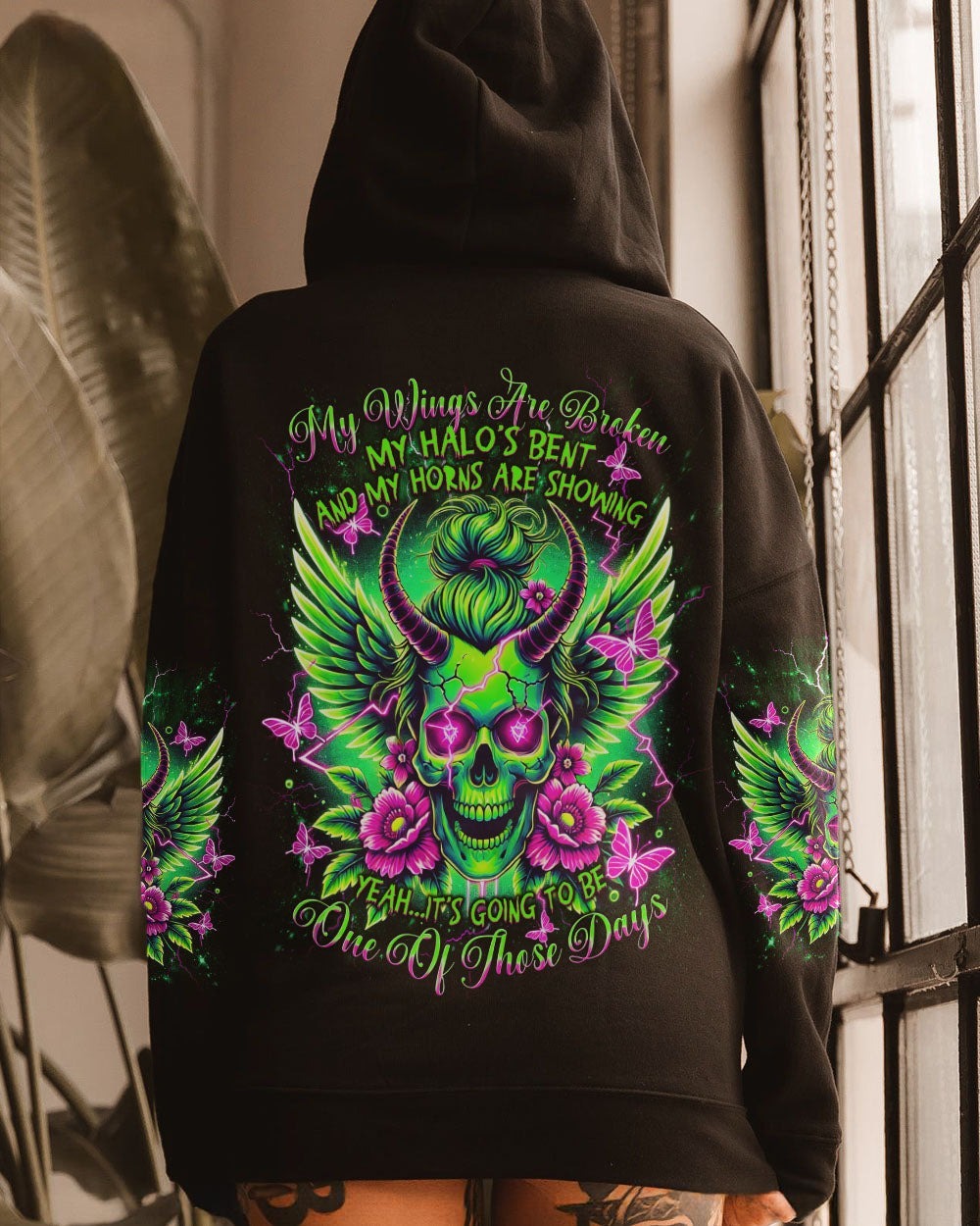BLISSCORNERS IT'S GOING TO BE ONE OF THOSE DAYS MESSY BUN SKULL ALL OVER PRINT