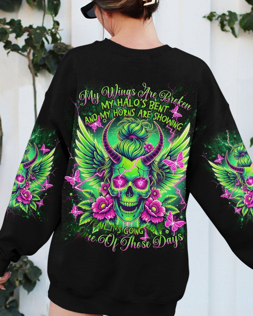 BLISSCORNERS IT'S GOING TO BE ONE OF THOSE DAYS MESSY BUN SKULL ALL OVER PRINT