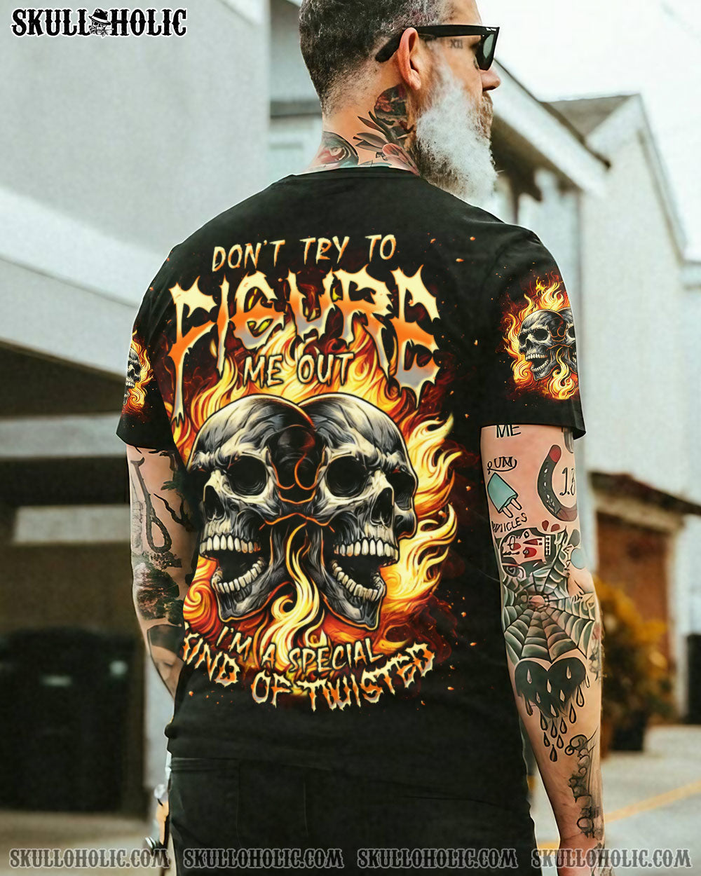 BLISSCORNERS DON'T TRY TO FIGURE ME OUT FIRE SKULL ALL OVER PRINT