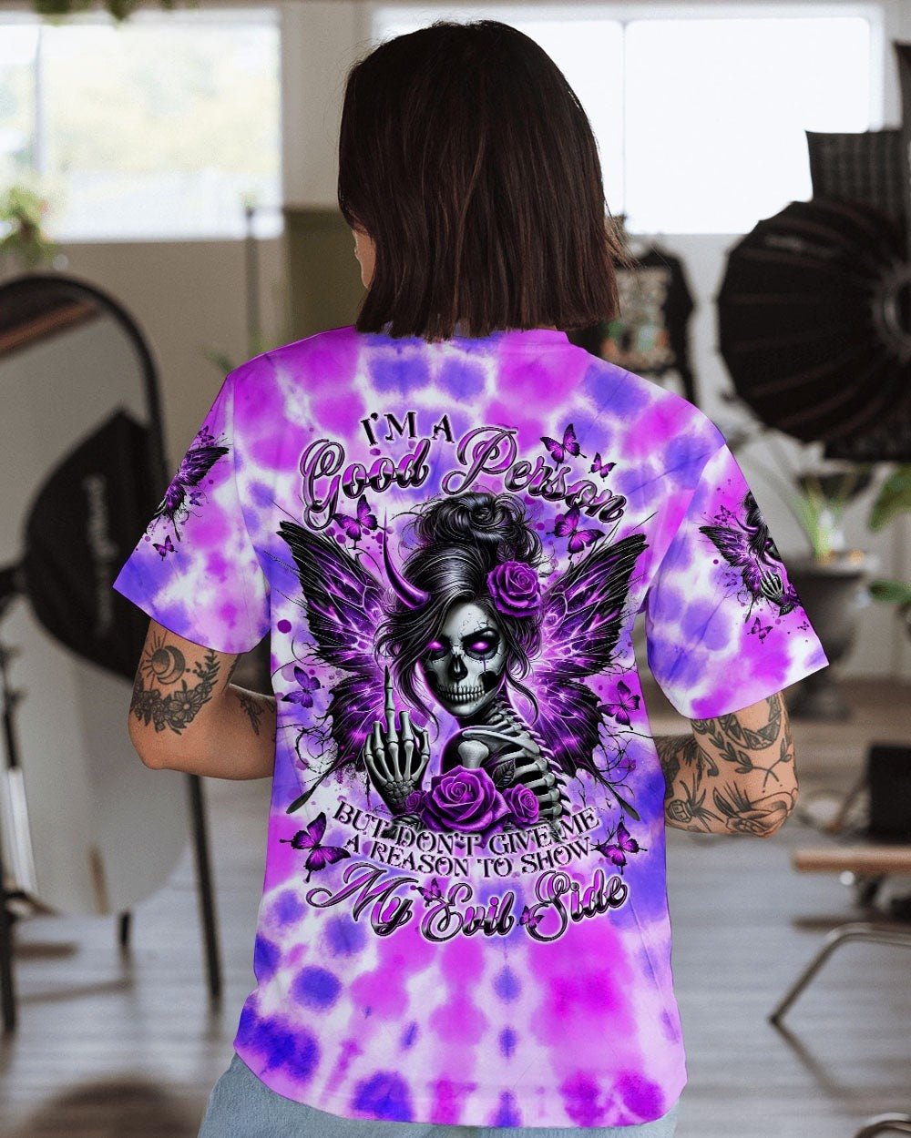 BLISSCORNERS HOW HEARTLESS I CAN BE TATTOO SKULL MESSY BUN ALL OVER PRINT