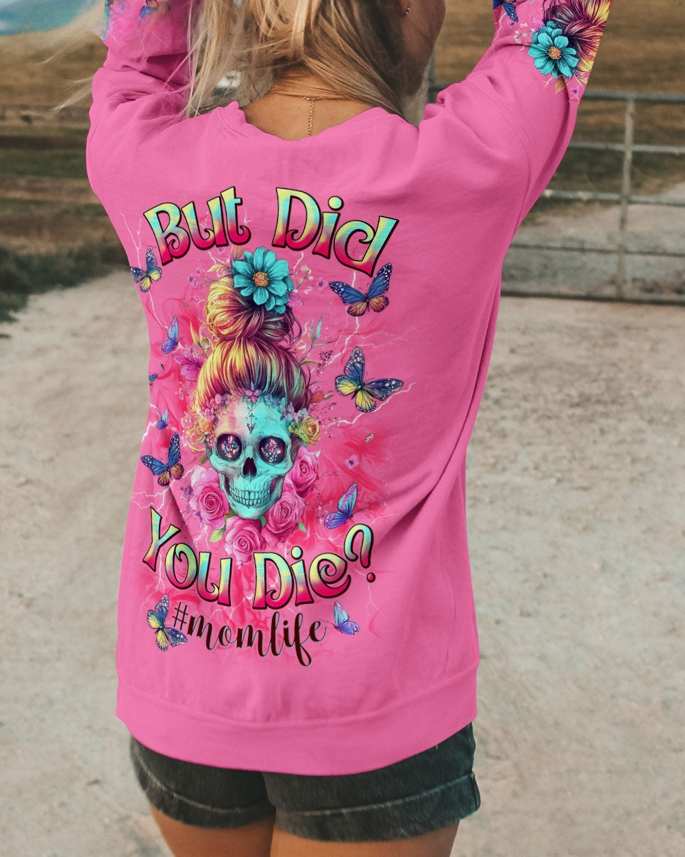 BLISSCORNERS GOD GIFTED ME TWO TITLES MOM AND GRANDMA MESSY BUN SKULL ALL OVER PRINT