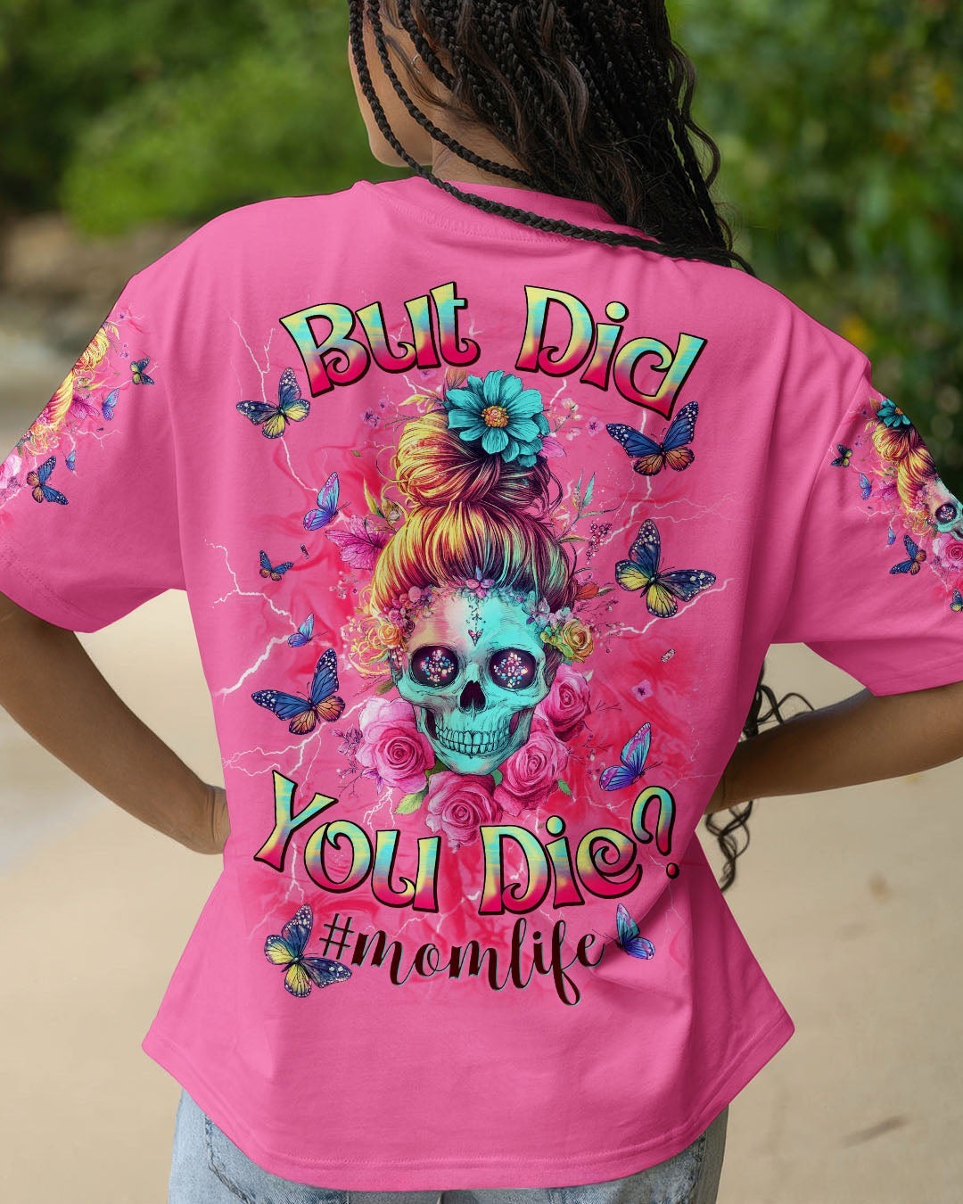 BLISSCORNERS GOD GIFTED ME TWO TITLES MOM AND GRANDMA MESSY BUN SKULL ALL OVER PRINT