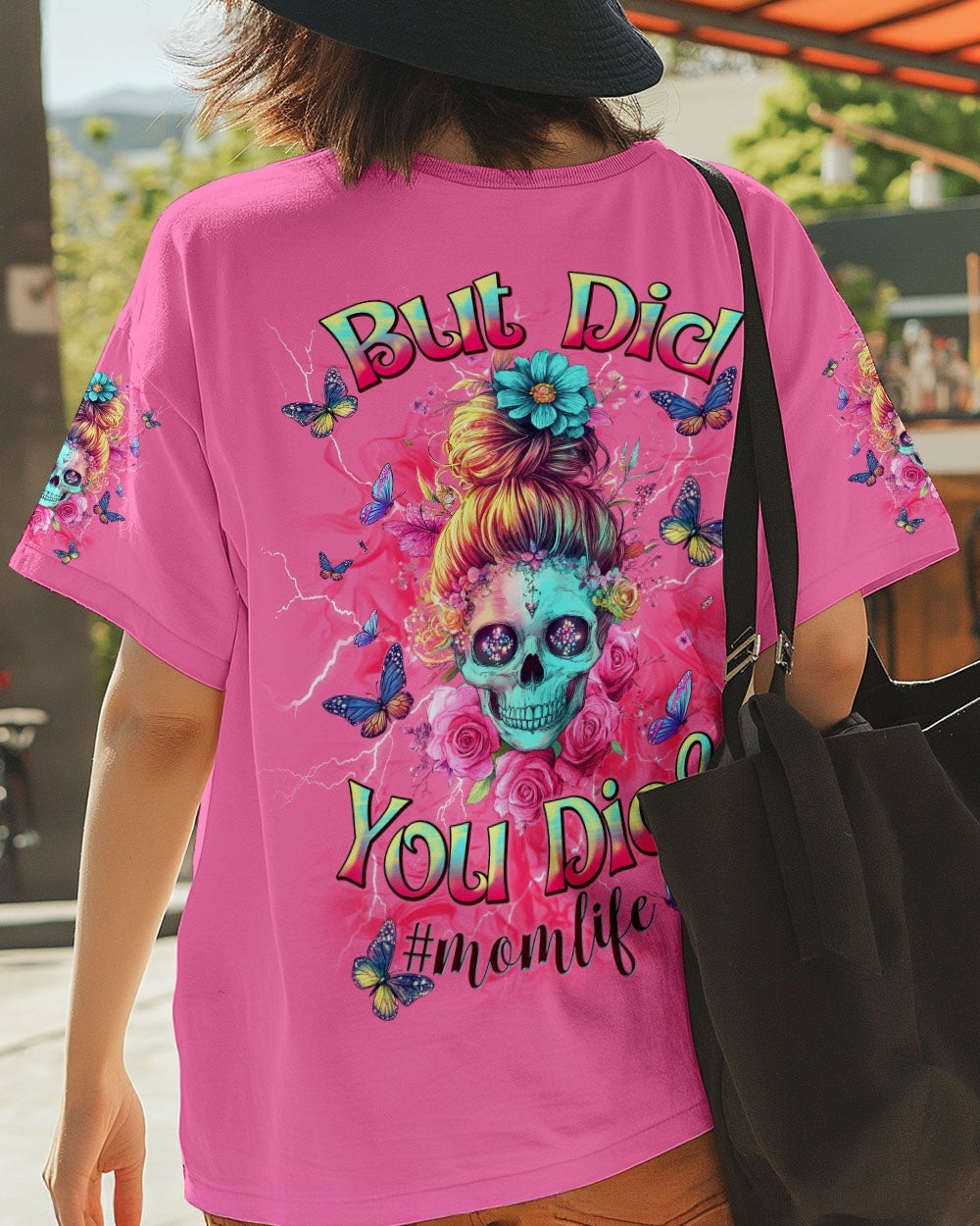 BLISSCORNERS GOD GIFTED ME TWO TITLES MOM AND GRANDMA MESSY BUN SKULL ALL OVER PRINT