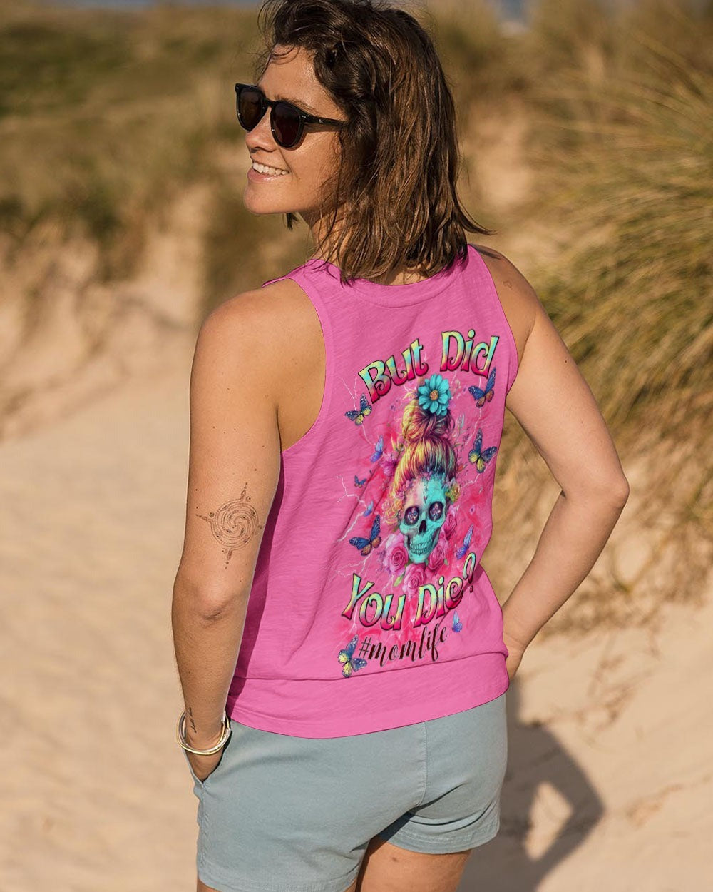 BLISSCORNERS GOD GIFTED ME TWO TITLES MOM AND GRANDMA MESSY BUN SKULL ALL OVER PRINT