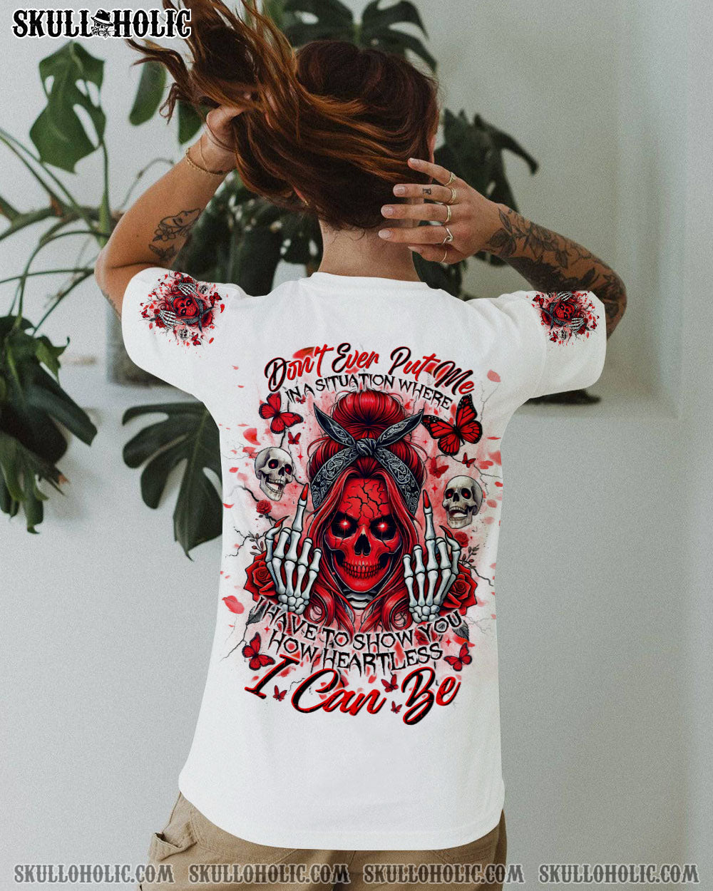 BLISSCORNERS THE GOOD GIRL IN ME GOT TIRED SKULL MESSY BUN TIE DYE ALL OVER PRINT
