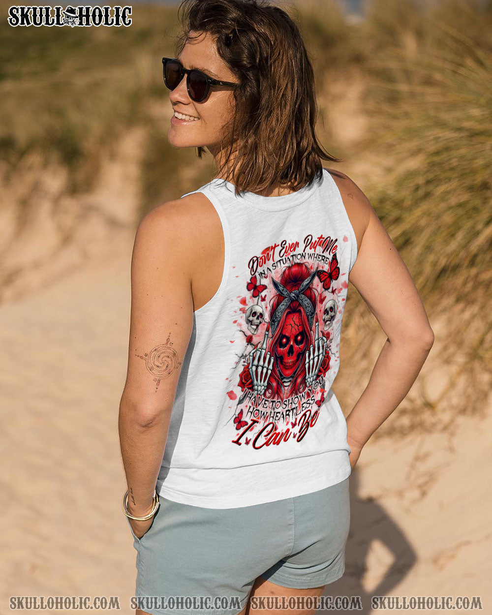BLISSCORNERS THE GOOD GIRL IN ME GOT TIRED SKULL MESSY BUN TIE DYE ALL OVER PRINT