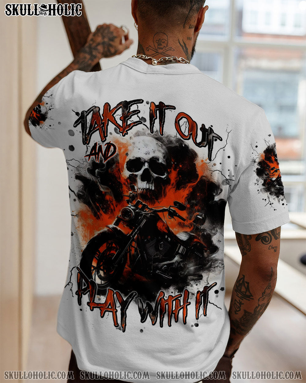 BLISSCORNERS TAKE IT OUT AND PLAY WITH IT BIKER SKULL ALL OVER PRINT