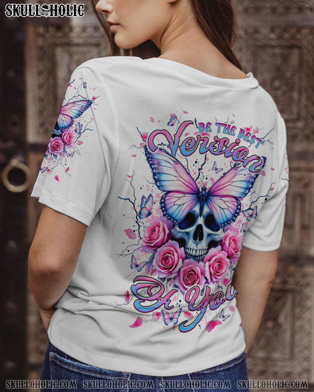 BLISSCORNERS BE THE BEST VERSION OF YOU BUTTERFLY SKULL ALL OVER PRINT