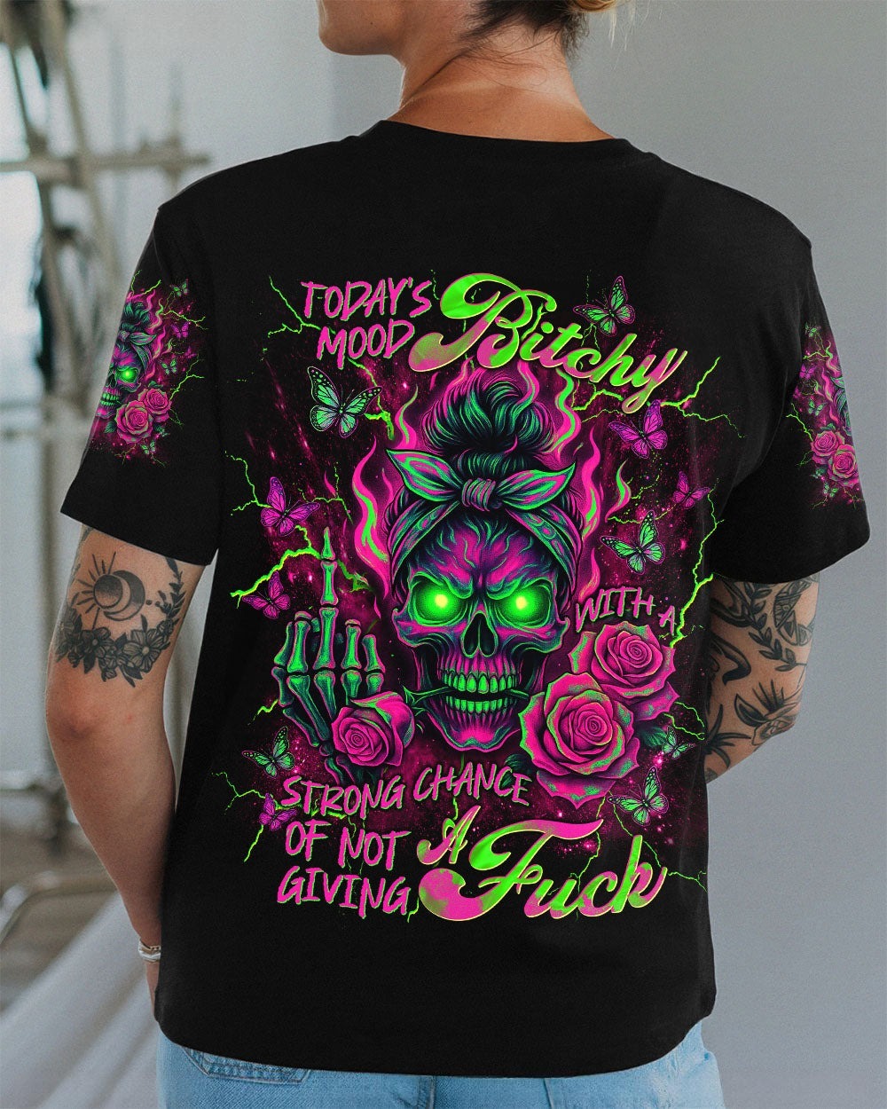 BLISSCORNERS I MATCH ENERGY SKULL MESSY BUN ALL OVER PRINT