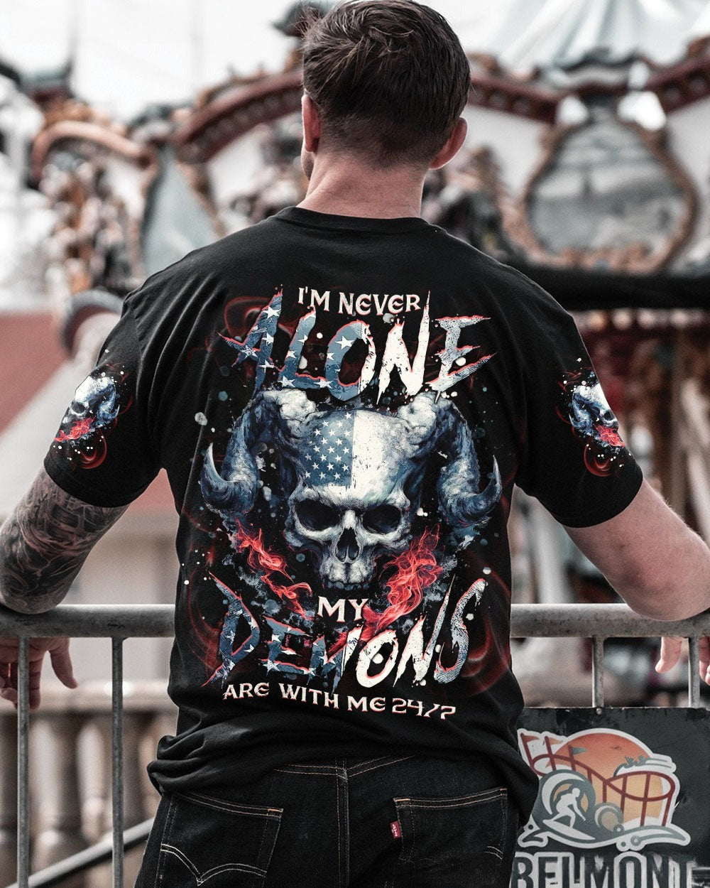BLISSCORNERS I'M NEVER ALONE SKULL DEMON ALL OVER PRINT
