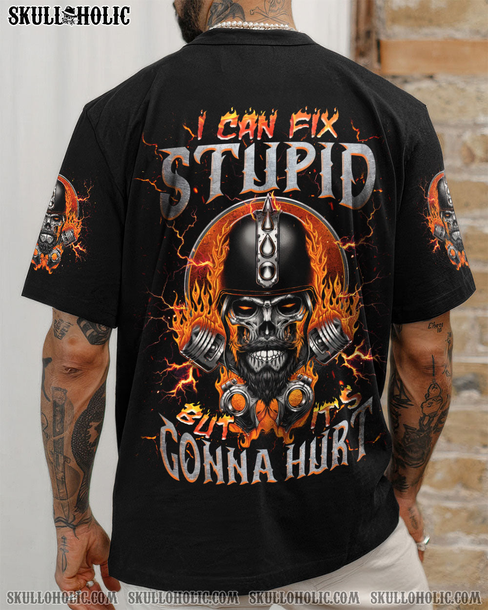 BLISSCORNERS I CAN FIX STUPID BUT IT'S GONNA HURT SKULL BIKER  ALL OVER PRINT