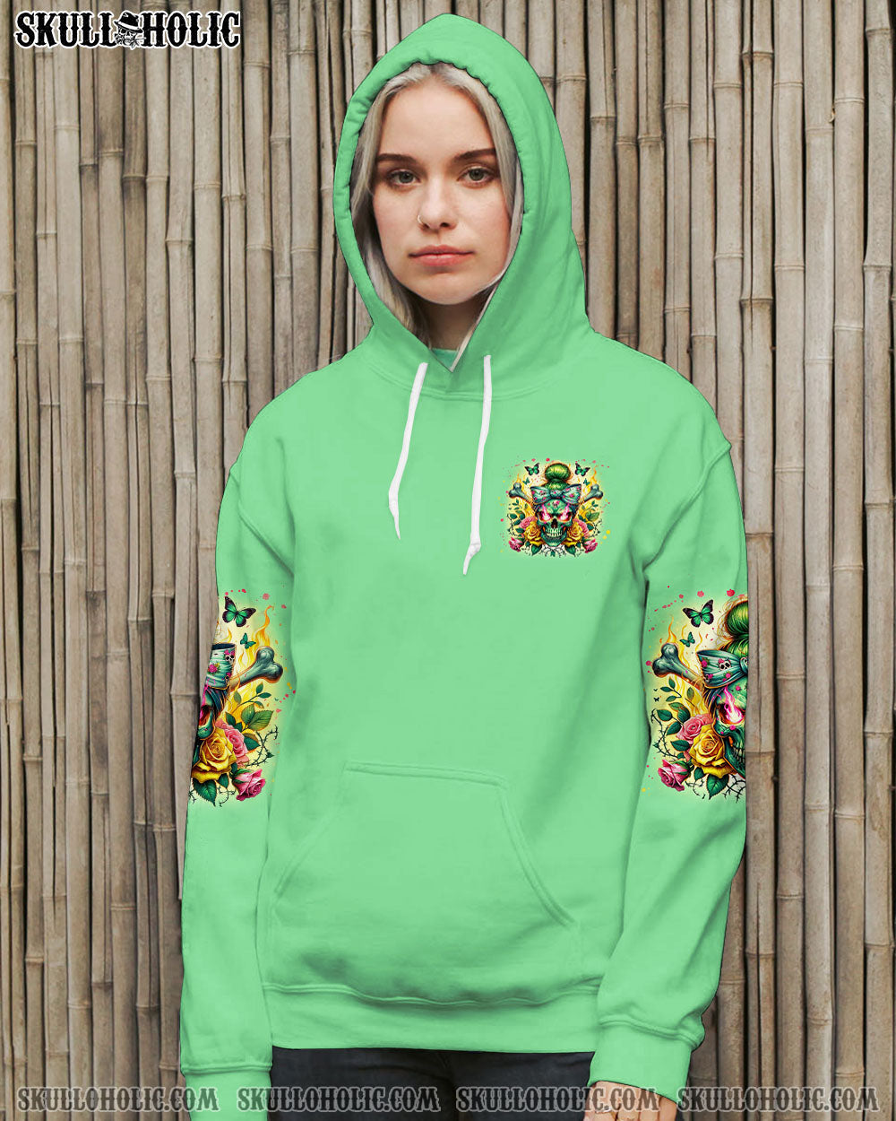 BLISSCORNERS THE GOOD GIRL IN ME MESSY BUN SKULL ALL OVER PRINT